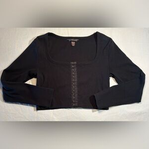 Victoria’s Secret Black Ribbed Long Sleeve Crop Top Hook & Loop Front Women’s XL